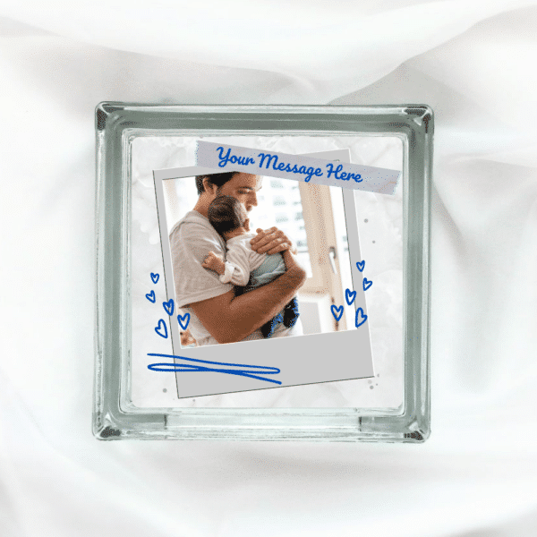 Photo with Blue Hearts - Personalised Glass Block