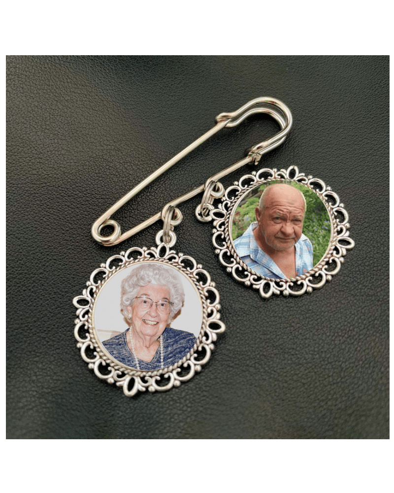2ROUNDCHARM.png Personalised Bouquet Photo Charm Brooch - 2 Charms - Image 1