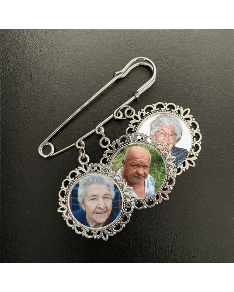 3ROUNDCHARM.png Personalised Bouquet Photo Charm Brooch - 3 Charms - Image 1