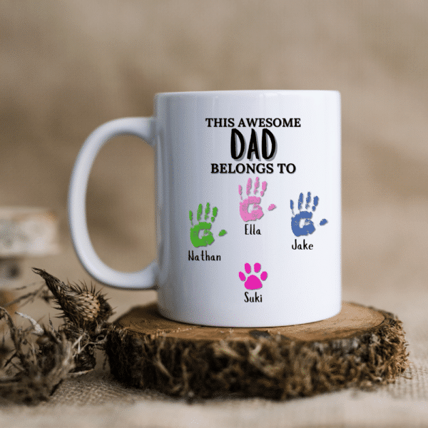 This Dad Belongs To... - Personalised Hand Print Mug