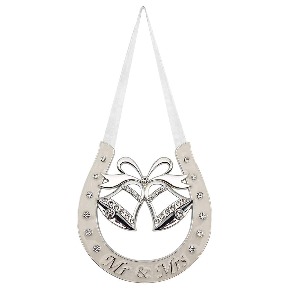 LP49723-EUR18-99.jpg Wedding Bells Mr & Mrs - Silver Plated Horse Shoe Lucky Charm - Image 1
