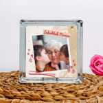 Photo with Red Hearts - Personalised Glass Block