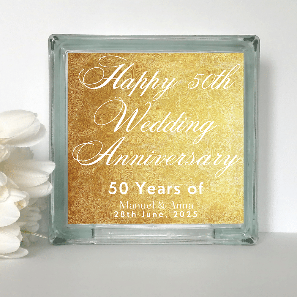 11-2.png Happy 50th Anniversary - Personalised Glass Block - Image 1