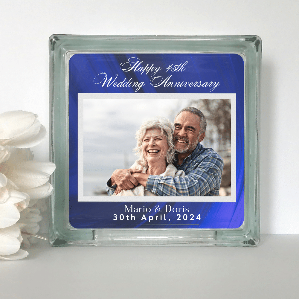Happy 45th Anniversary - Personalised Photo Glass Block