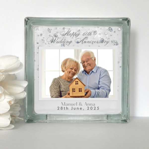 Happy 60th Anniversary - Personalised Photo Glass Block
