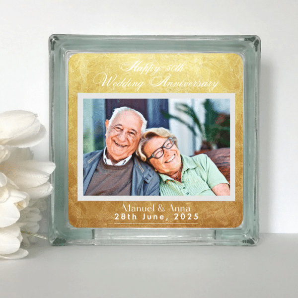 Happy 50th Anniversary - Personalised Photo Glass Block