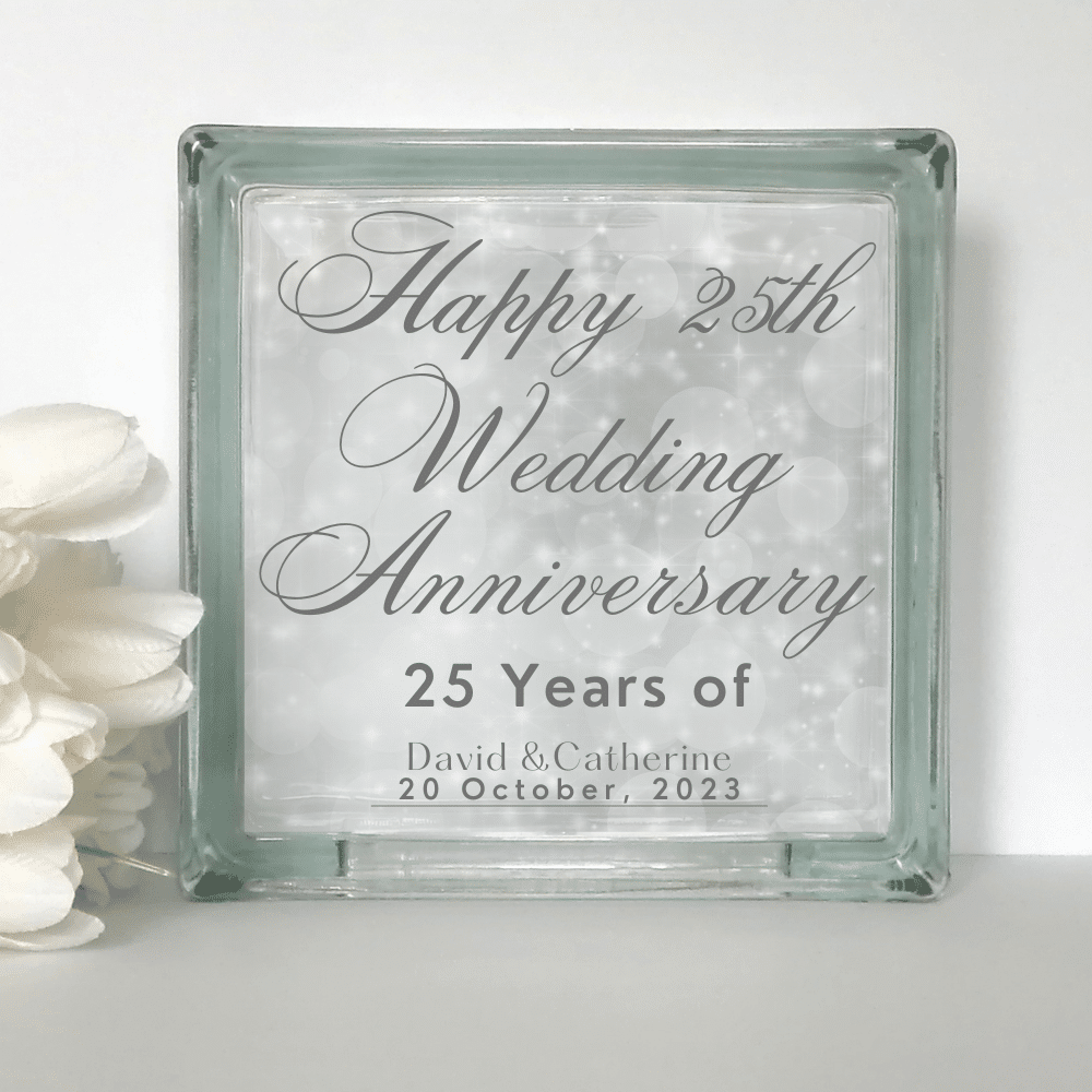3-2.png Happy 25th Anniversary - Personalised Glass Block - Image 1