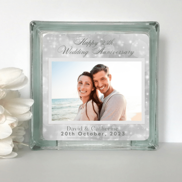 Happy 25th Anniversary - Personalised Photo Glass Block