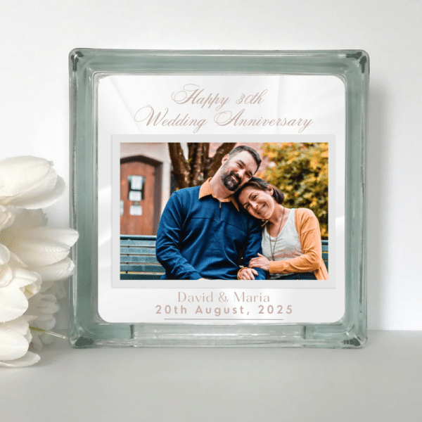 Happy 30th Anniversary - Personalised Photo Glass Block