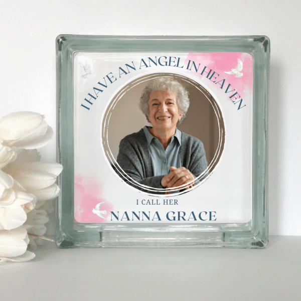 I Have an Angel in Heaven ... - Pink Personalised Glass Block