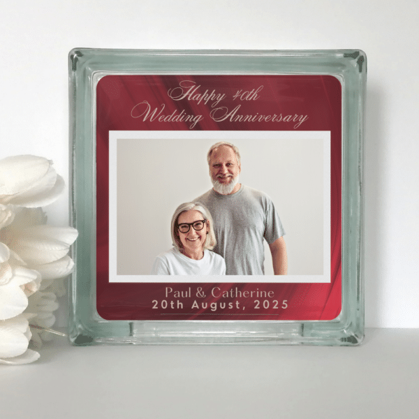 Happy 40th Anniversary - Personalised Photo Glass Block