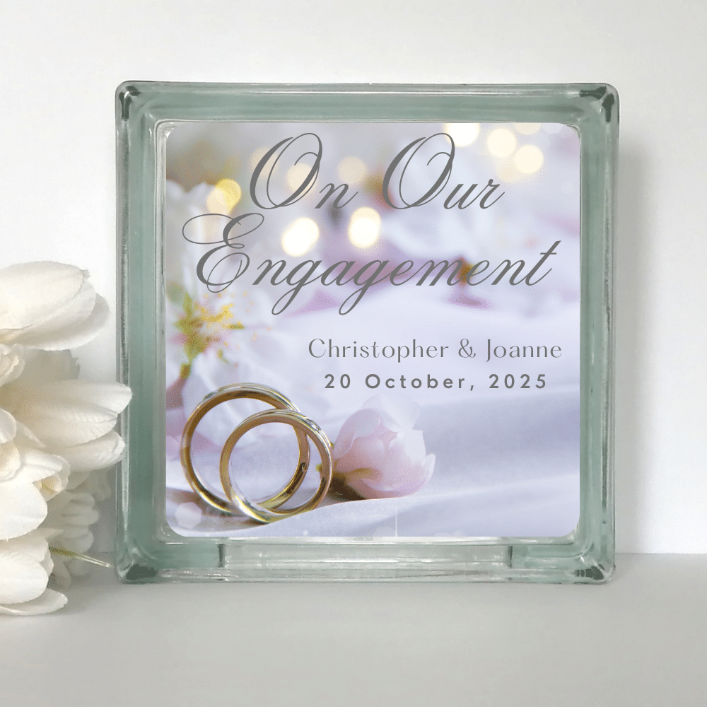 Engagement.png On Our Engagement - Personalised Glass Block - Image 1