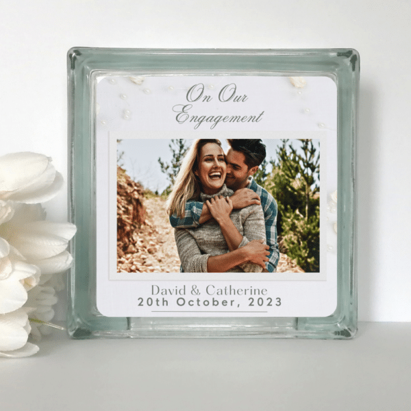 On Our Engagement - Personalised Photo Glass Block