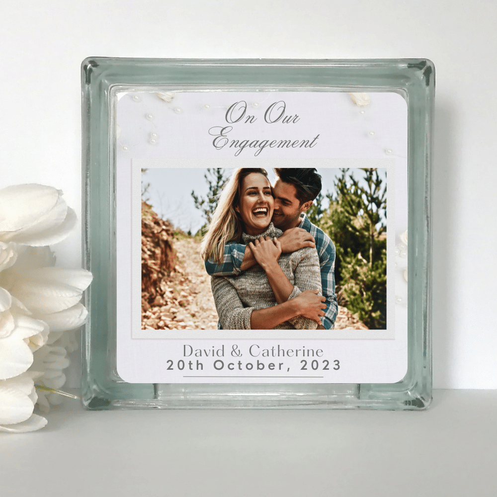 Engagement1-1-.png On Our Engagement - Personalised Photo Glass Block - Image 1
