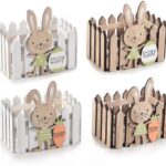 Large Wooden Fence Basket With Bunny
