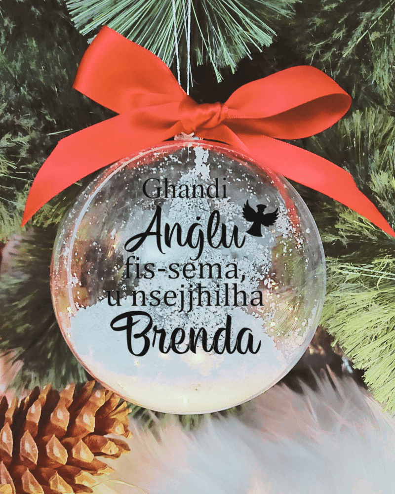 ACRBBLSGHANDIHERNAME.png Personalised Għandi Anġlu u Nsejjħilha... - 10cm Acrylic Bauble - Image 1
