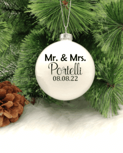 Spouses Personalised with Name and Date - 8cm Glass Bauble