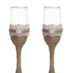 Rustic Lace & Twine Wedding Toasting Flutes – Set of 2