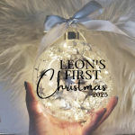 Light Up Silver, Baby's First Christmas Personalised – 12cm Glass Bauble