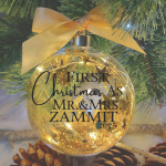 Light Up Gold, Marriage First Christmas Personalised – 12cm Glass Bauble