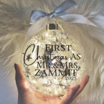 Light Up Silver, Marriage First Christmas Personalised – 12cm Glass Bauble