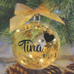 Light Up Gold, Personalised with Name – 12cm Glass Bauble