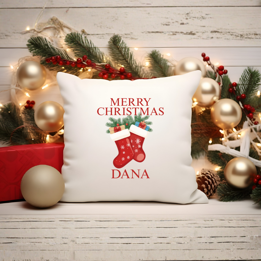 STOCKING_PERSONALISED_CUSHION.png Merry Christmas ... Stocking - Personalised Christmas Cushion - Image 1
