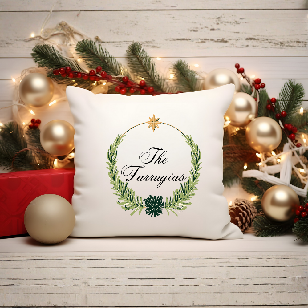 WREATH_PERSONALISED_CUSHION.png The Family ... Wreath - Personalised Christmas Cushion - Image 1