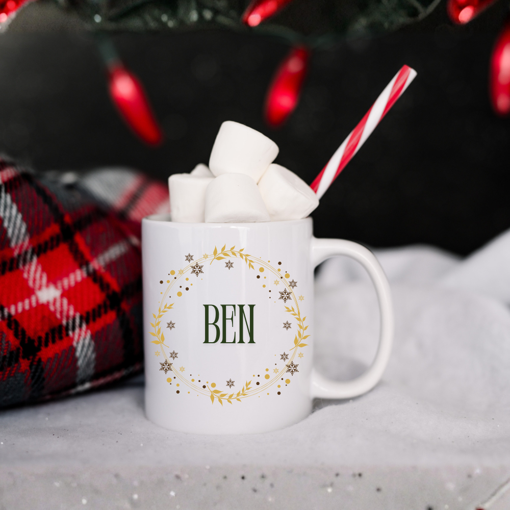 WREATH_PERSONALISED_MUG.png Wreath - Personalised Christmas Mug - Image 1