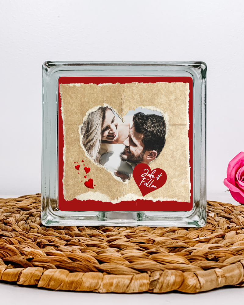 3.png Personalised in a Heart Photo Frame - Glass Block - Image 1