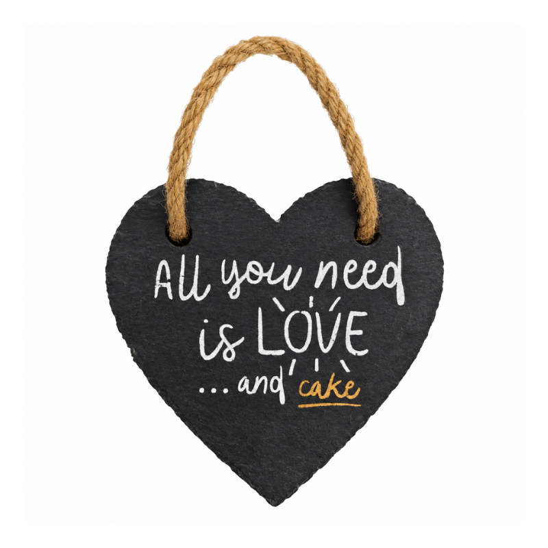 ALL_YOU_NEED_HEART_SLATE All You Need Is Love & Cake Heart Plaque - Image 1