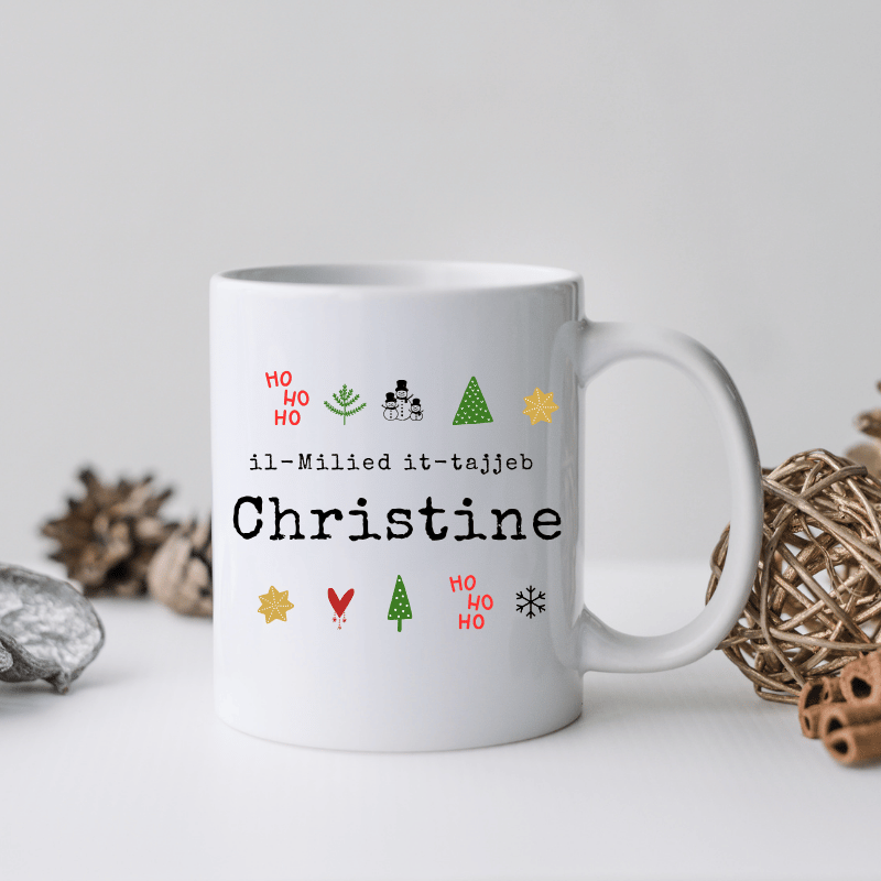 MINIMILIST_MILIED_ITTAJJEB Minimalist Il-Milied it-Tajjeb - Personalised Christmas Mug - Image 1