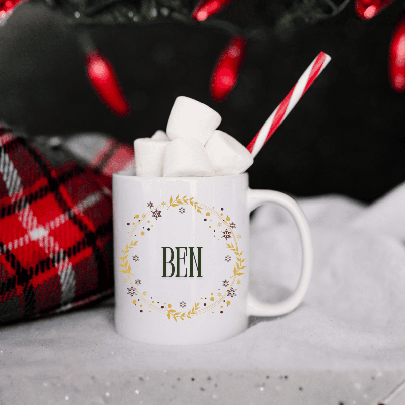 WREATH_PERSONALISED_MUG Wreath - Personalised Christmas Mug - Image 1