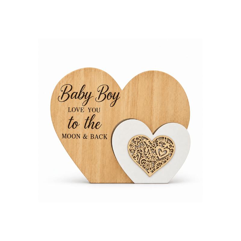 BABYBOY_HEART Baby Boy – Love You to the Moon & Back Wooden Heart - Image 1