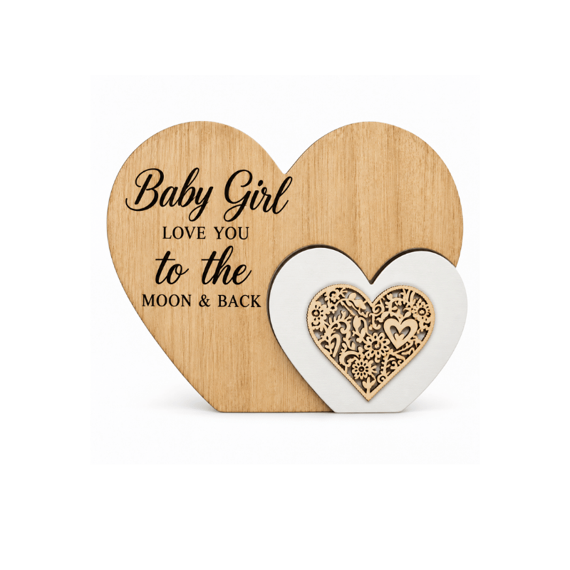 BABYGIRL_HEART Baby Girl – Love You to the Moon & Back Wooden Heart - Image 1
